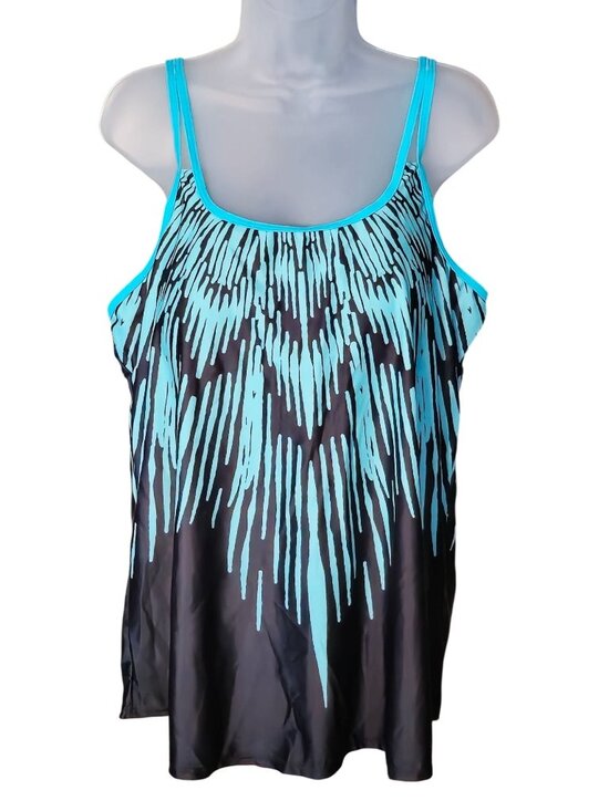 Hanna Nikole Other - Black Blue Abstract Tankini Top 16W Plus Size Flared Built In Bra